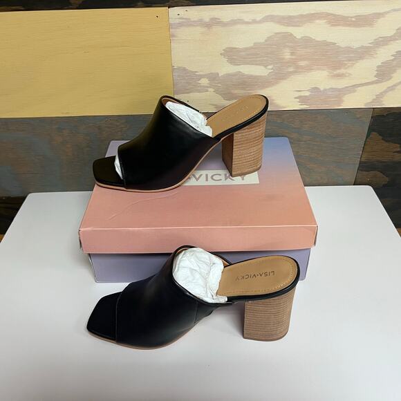 isa Vicky Virtue-V Black Leather Block Heel Mules Size 9.5 – New in Box - Picture 3 of 4
